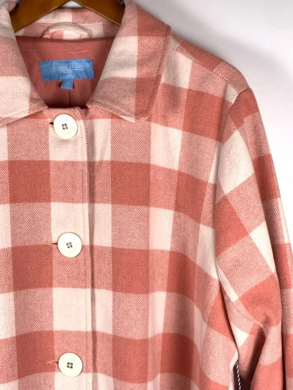 Draper James RSVP XXL Pink Gingham Plaid Coat Lined Button Front NWT
